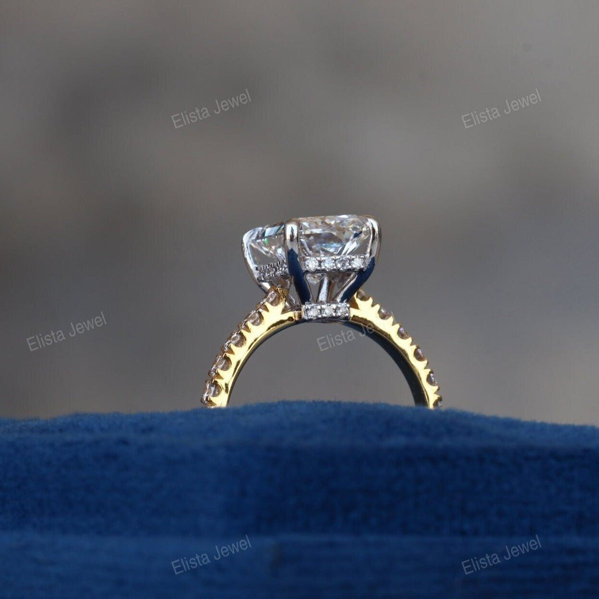 Two Tone Radiant Hidden Halo Engagement Lab Grown Diamond Ring - Perspective View