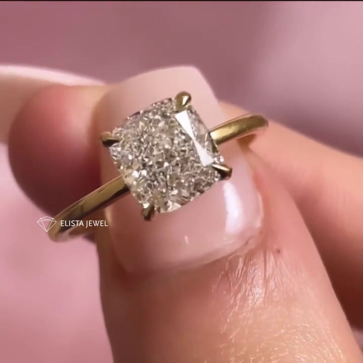 Hidden Halo Modified Cushion Cut Claw Prong Solitaire Engagement Ring