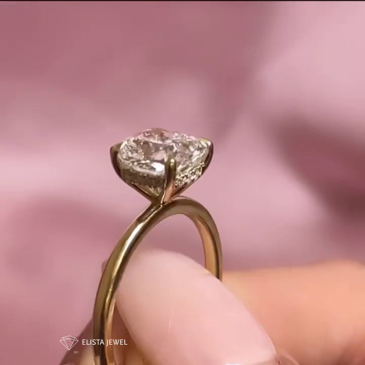 Hidden Halo Modified Cushion Cut Claw Prong Solitaire Engagement Ring