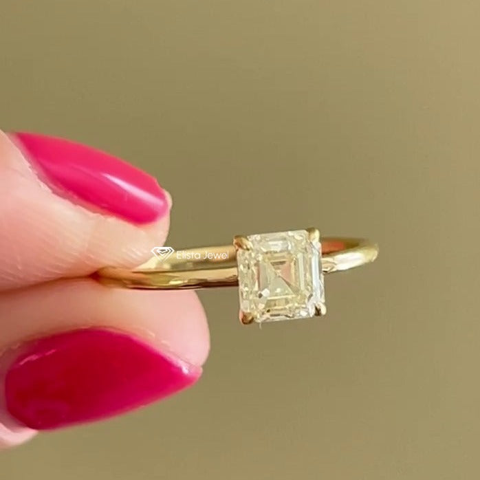 2CT Asscher Cut Solitaire Diamond Engagement Ring