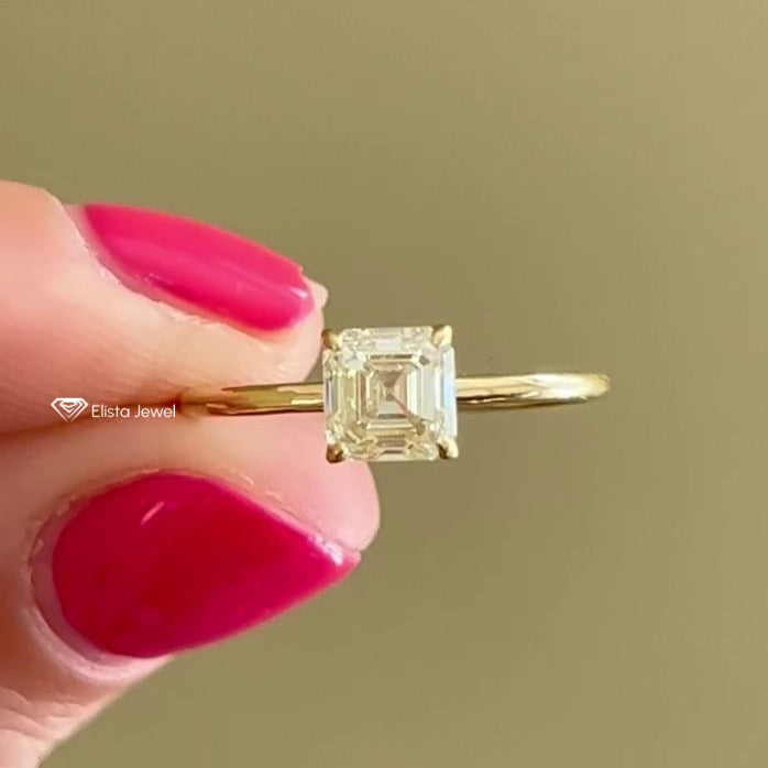 2CT Asscher Cut Solitaire Diamond Engagement Ring