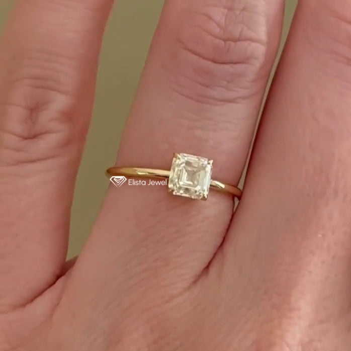 2CT Asscher Cut Solitaire Diamond Engagement Ring