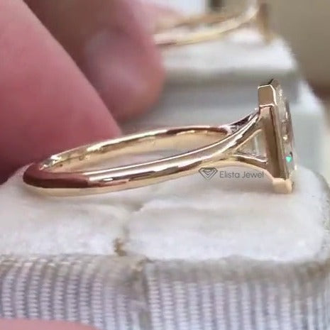 Emerald Diamond Full Bezel Split Shank Engagement Ring
