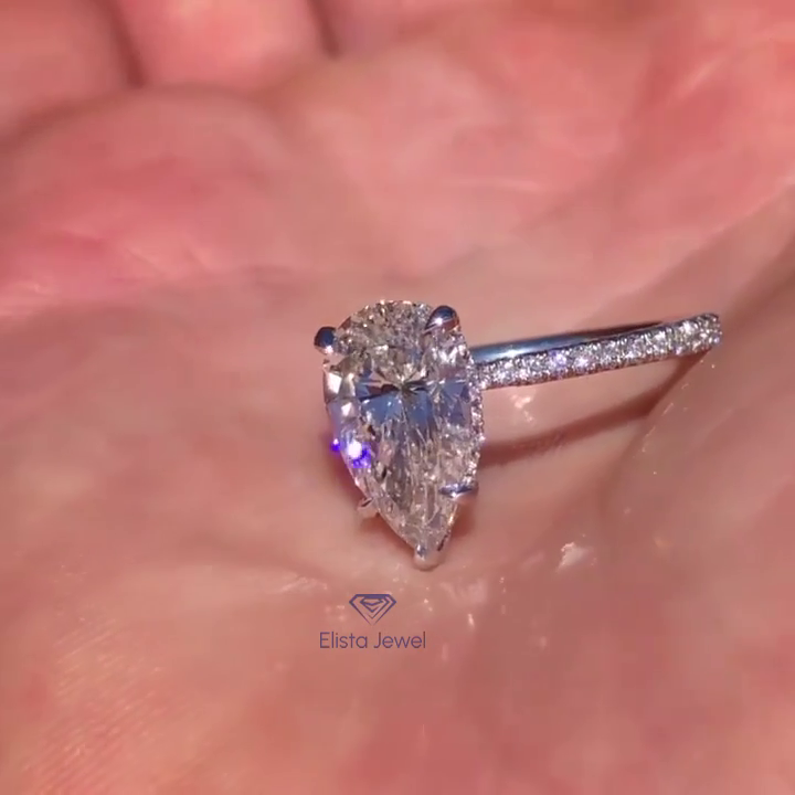 Pear Cut Hidden Halo Wedding Ring