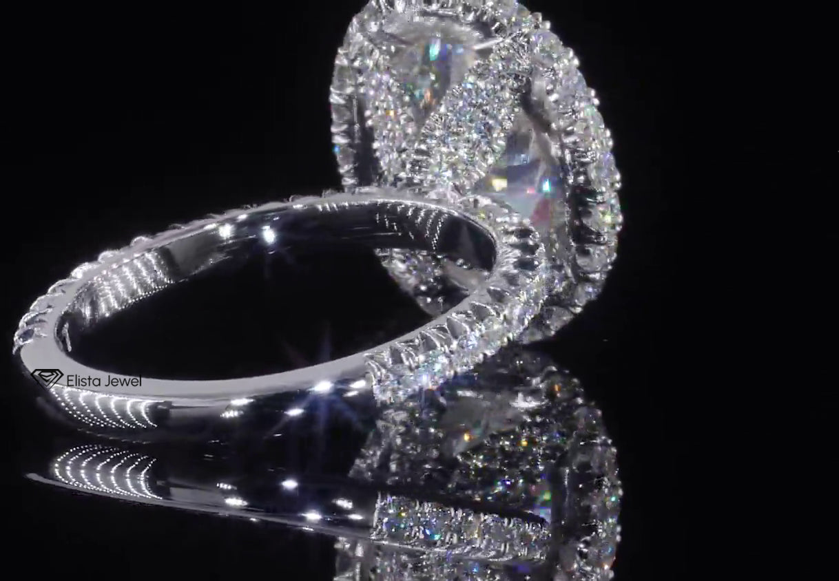 Oval Cut Halo Accent Engagement Ring