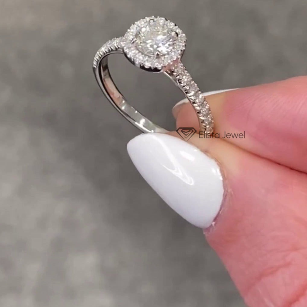 Round Cut Halo Accent Engagement Ring