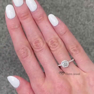 Round Cut Halo Accent Engagement Ring